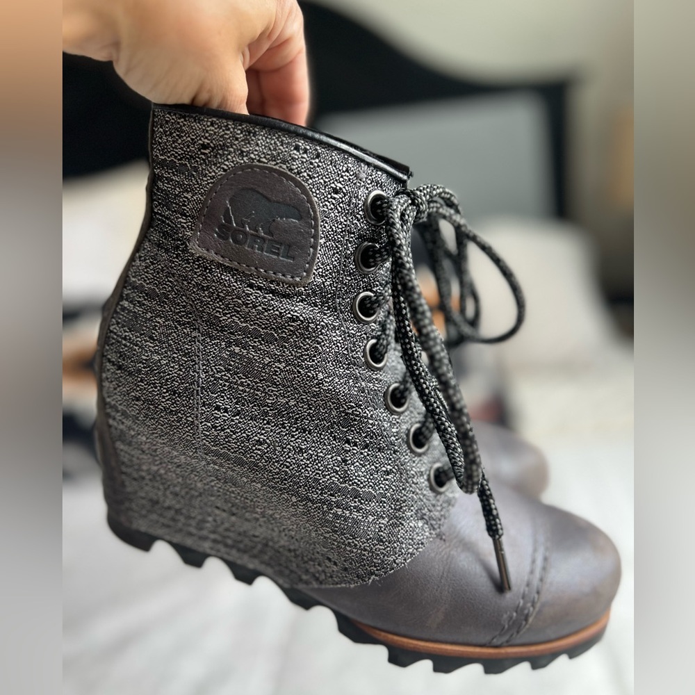 Sorel Charcoal and Black Ankle Booties
